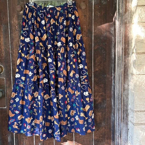 VINTAGE Western Style Lucia Lukken Mixed Print Cotton Broomskirt Skirt, Medium - Picture 8 of 8